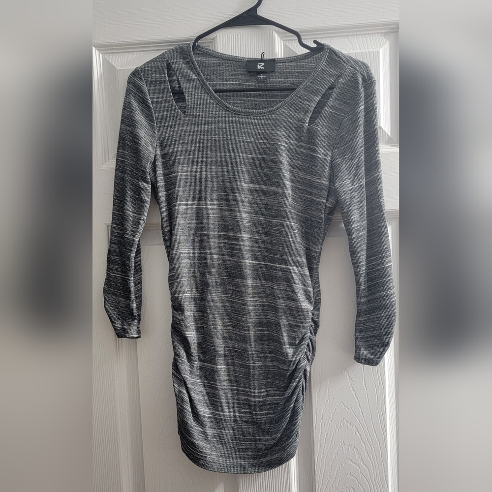 IZ Byer Womens Grey Sweater Dress Shirt Large